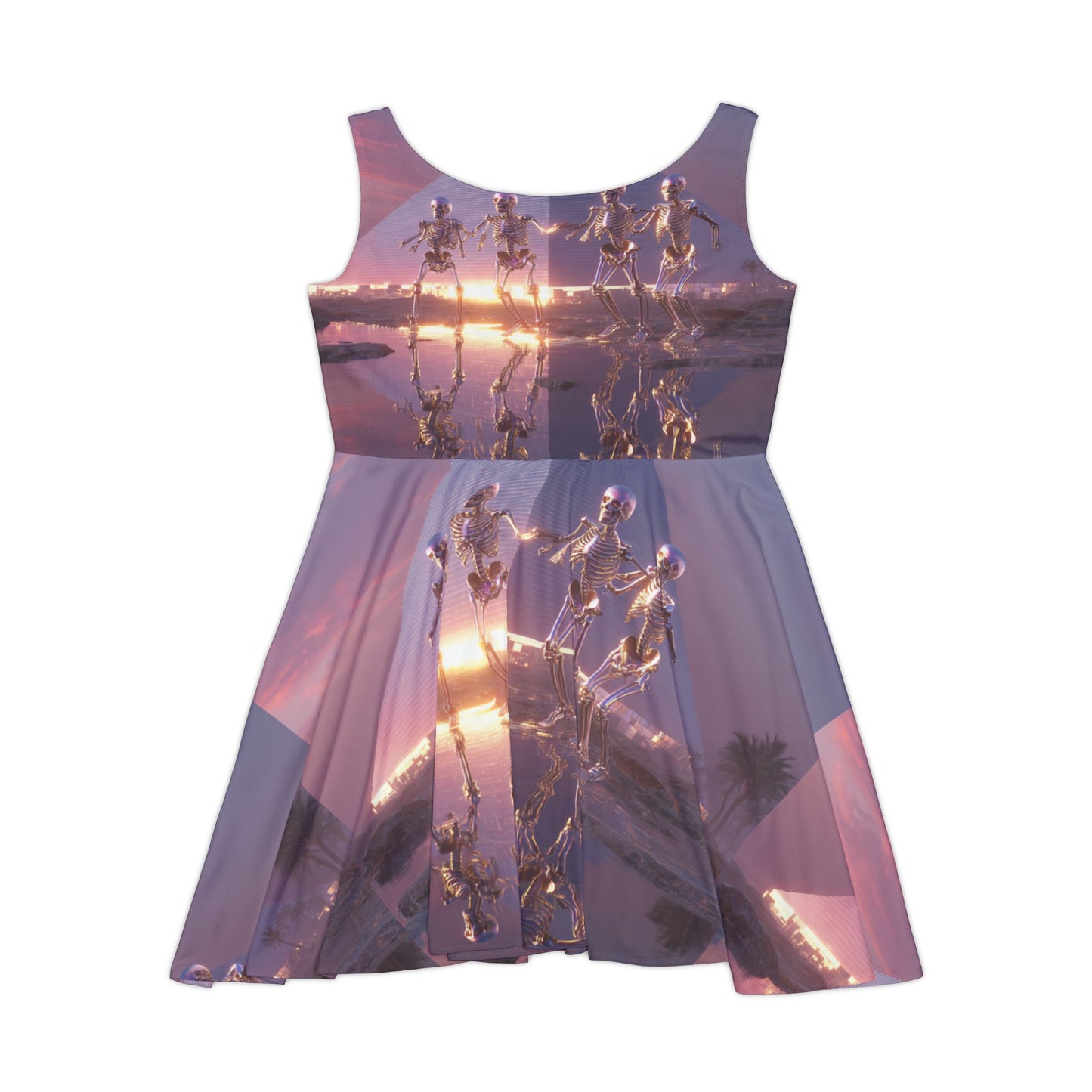 Chrome Eternity – Surreal Pyramid Skater Dress