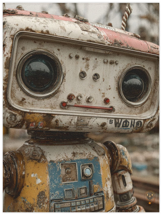 Rust-covered robot with a weathered appearance
