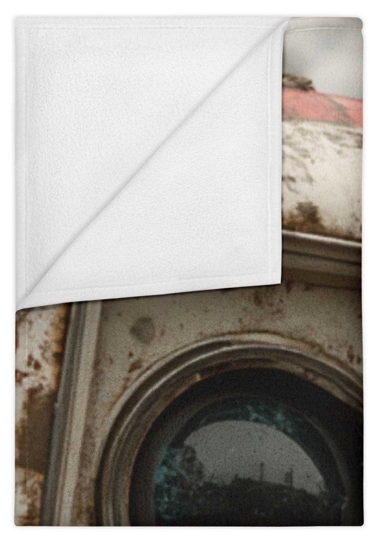 Product packaging with a white flap on a white background