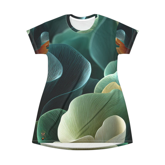 Emerald Flow – Abstract Botanical T-Shirt Dress