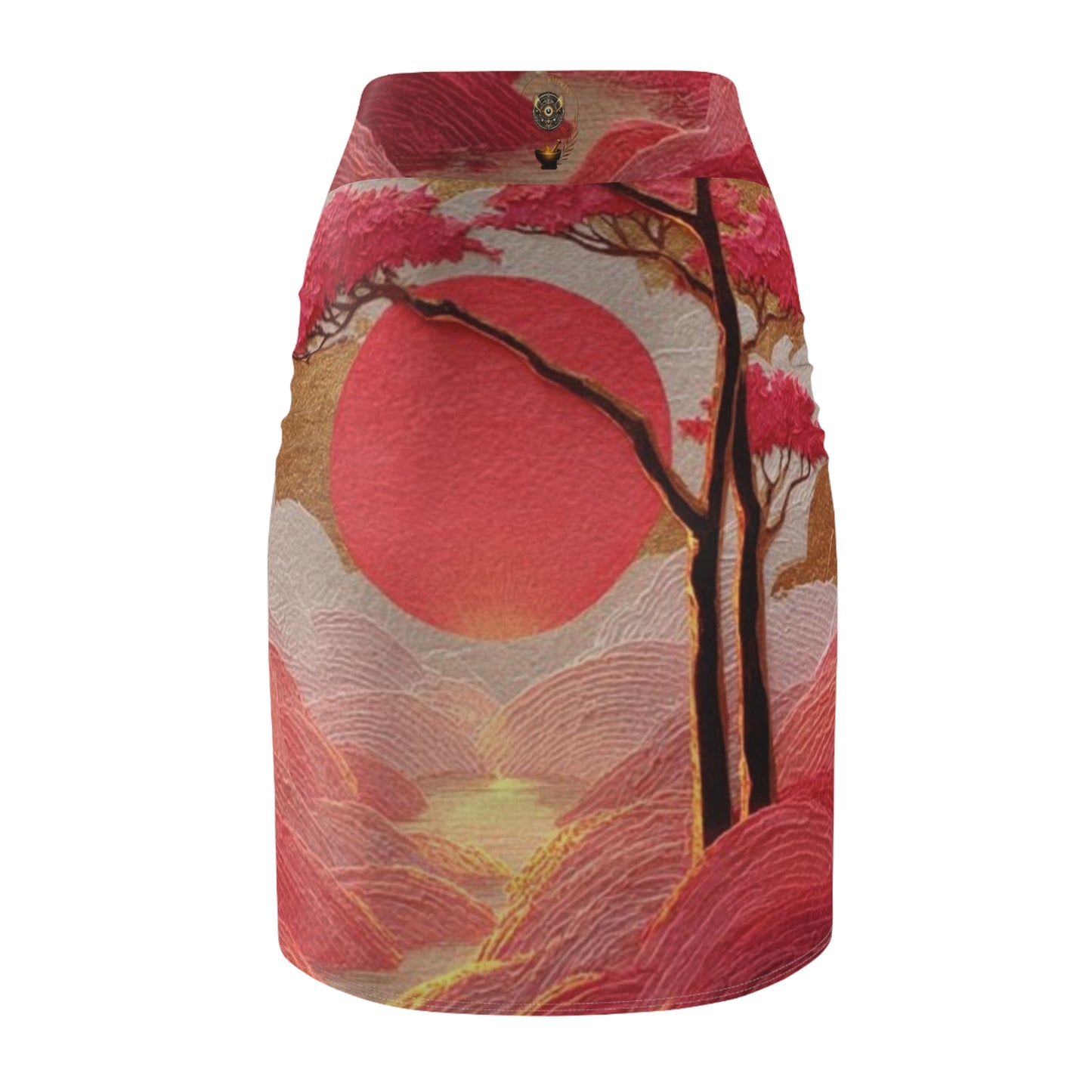 Sakura Dreams Pencil Skirt — Pink Japanese Landscape All-Over Print