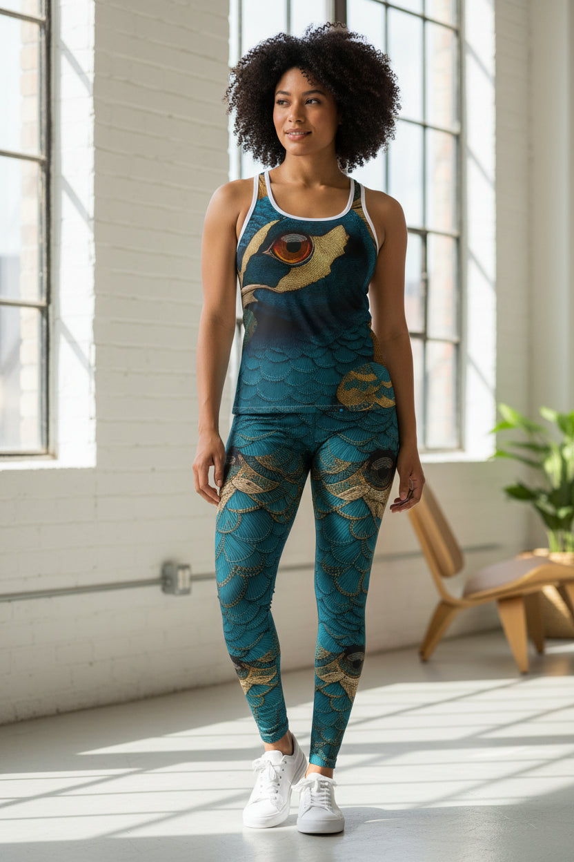 The Guardian's Gaze | Teal Peacock Mythic Leggings