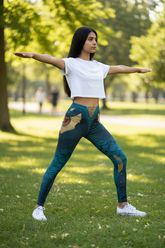 The Guardian's Gaze | Teal Peacock Mythic Leggings