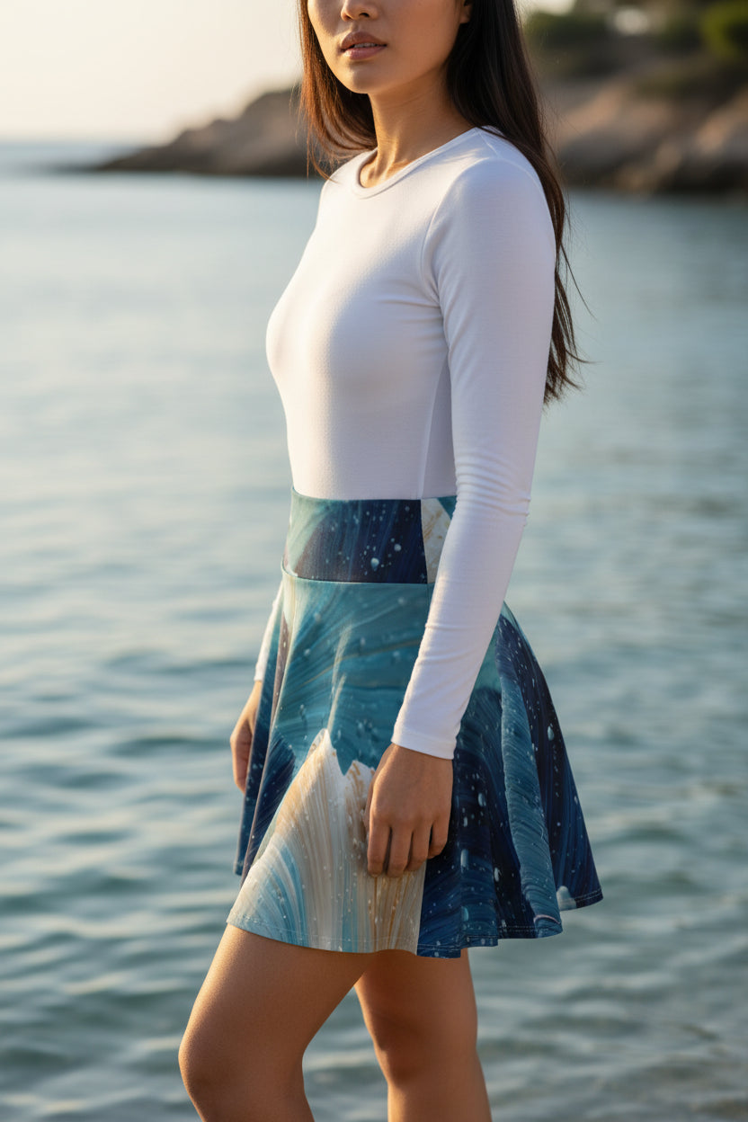 Ocean Waves Skater Skirt
