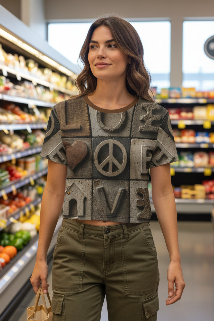 Symbolized Love – Textured Graphic Crop Top