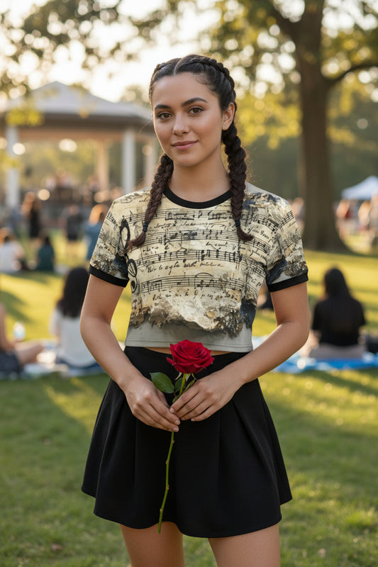 The Vintage Score – All-Over Print Crop Top