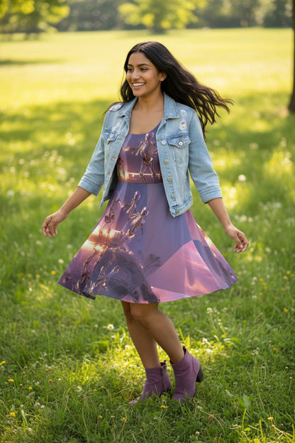 Chrome Eternity – Surreal Pyramid Skater Dress