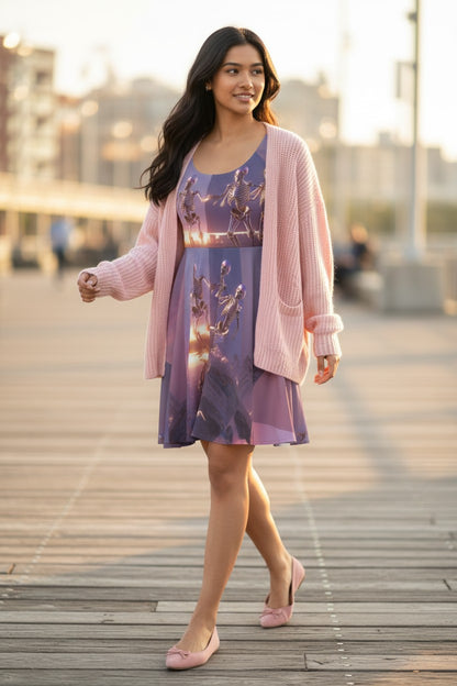 Chrome Eternity – Surreal Pyramid Skater Dress