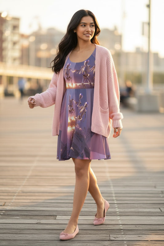 Chrome Eternity – Surreal Pyramid Skater Dress