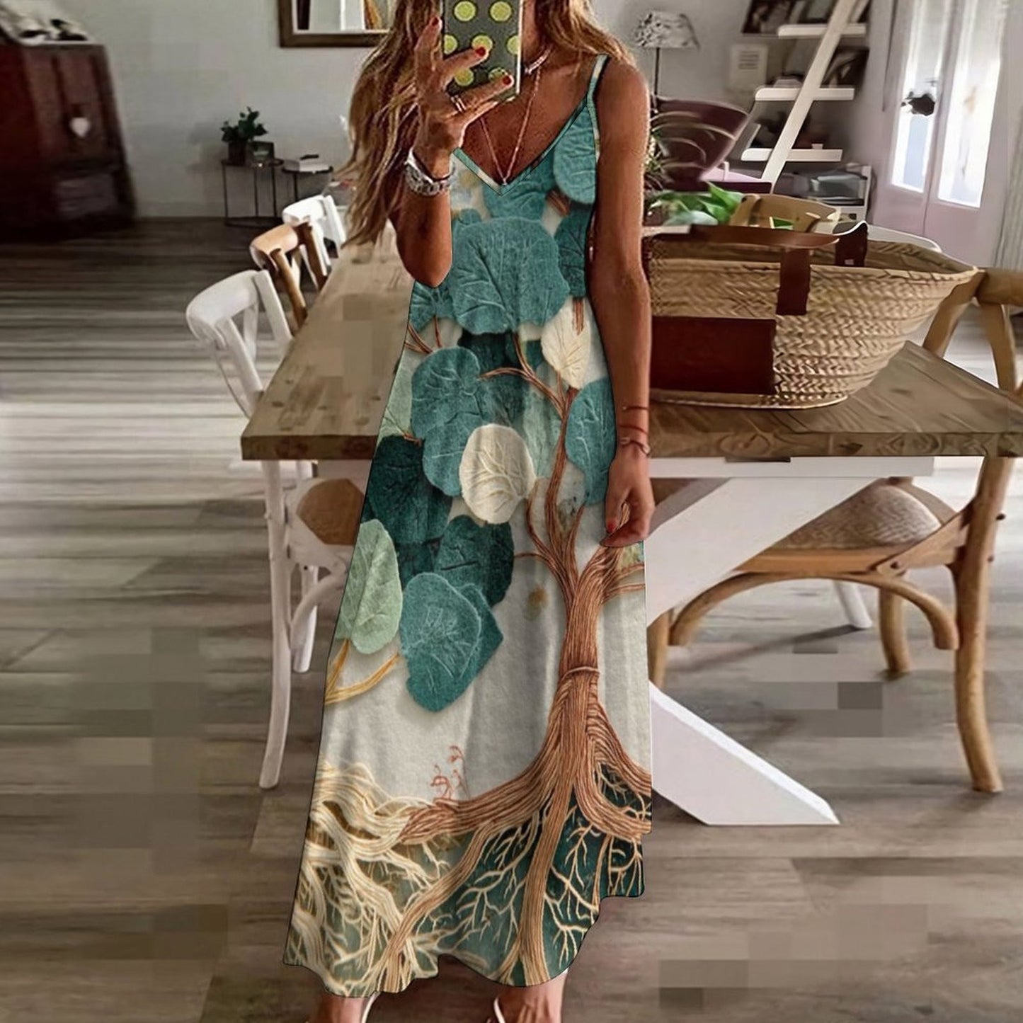 Women's Spaghetti Strap V-Neck Maxi Dress