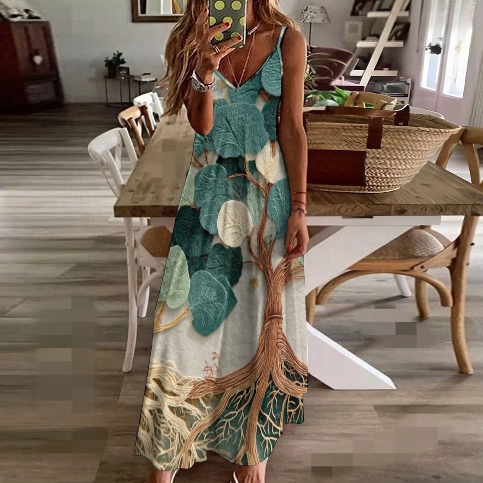 Women's Spaghetti Strap V-Neck Maxi Dress