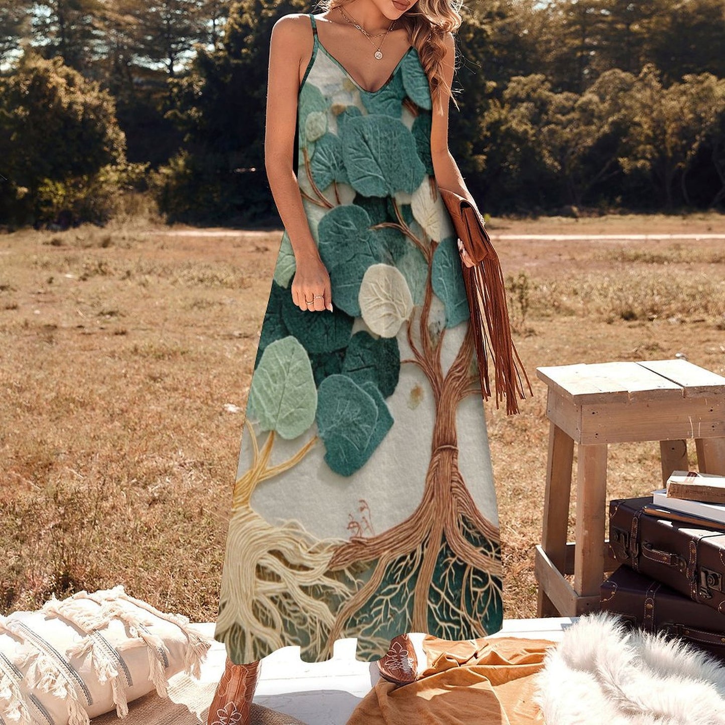 Women's Spaghetti Strap V-Neck Maxi Dress