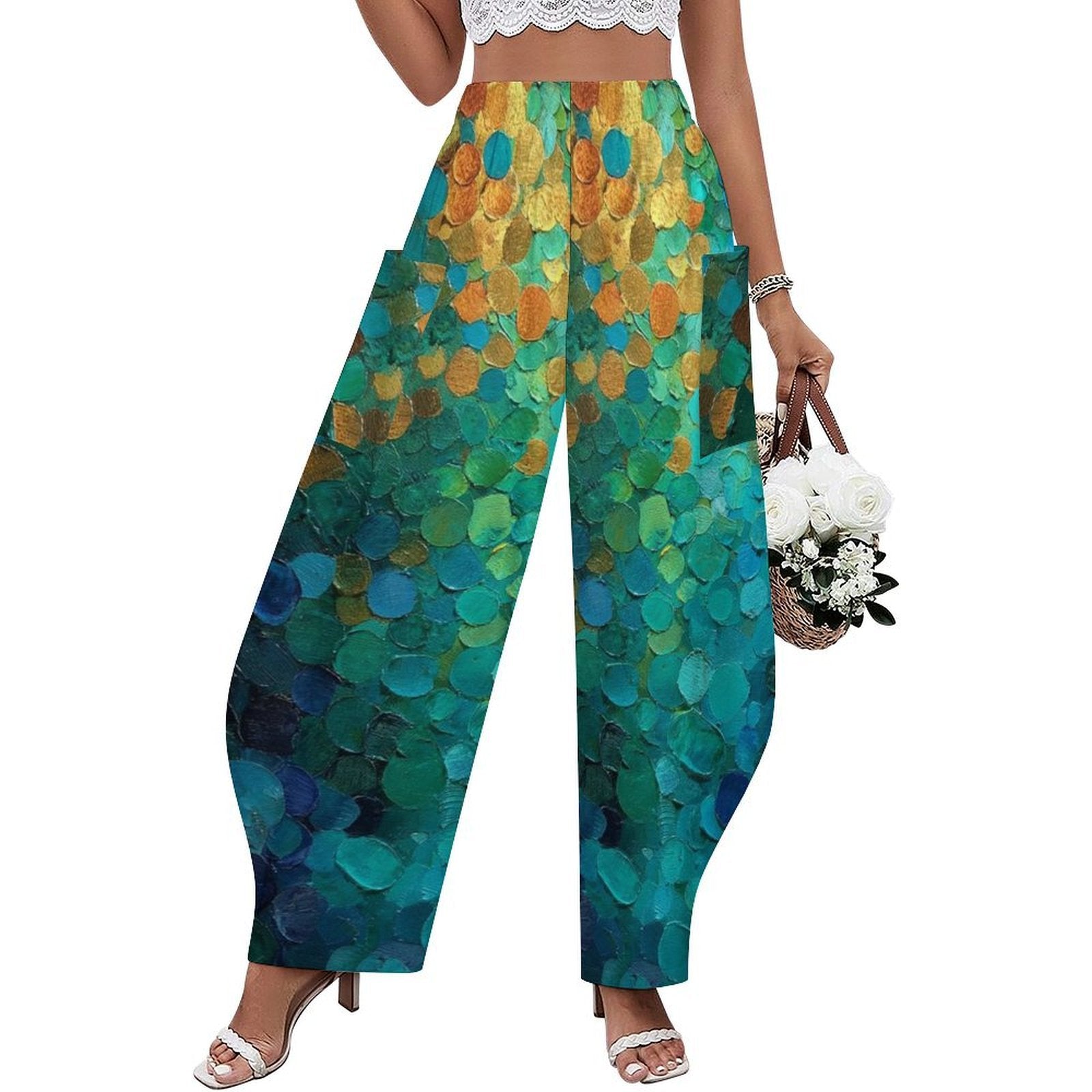 Custom Personalized Women's Elastic Waist Pocketed Wide Leg Pants