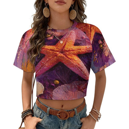Custom Women's Short Sleeve Crew Neck Cropped Tee Crop T Shirt